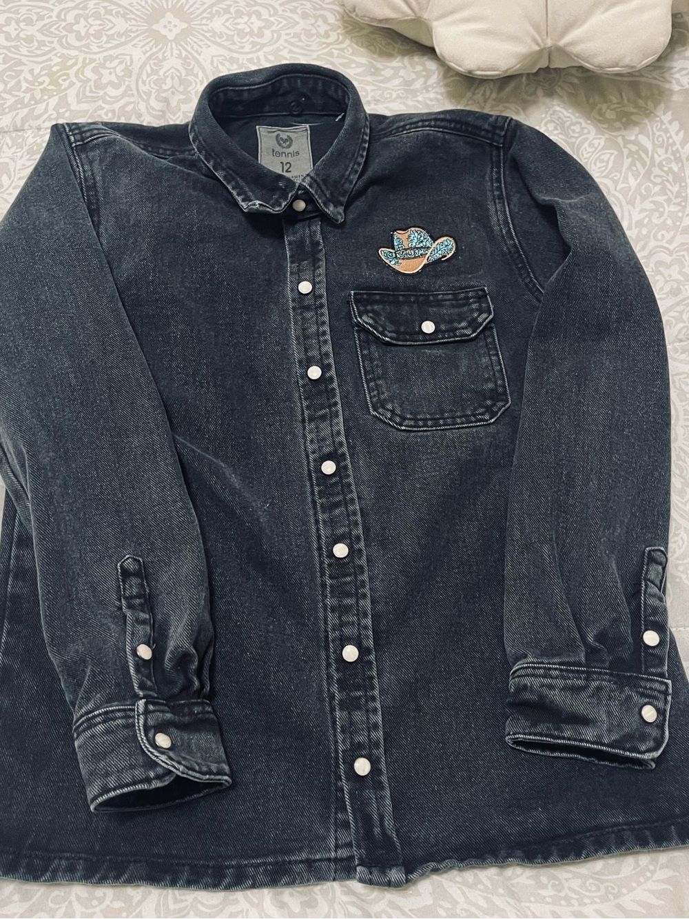 Tennis Kids Black Washed Denim Button-Up Jacket - Size 12